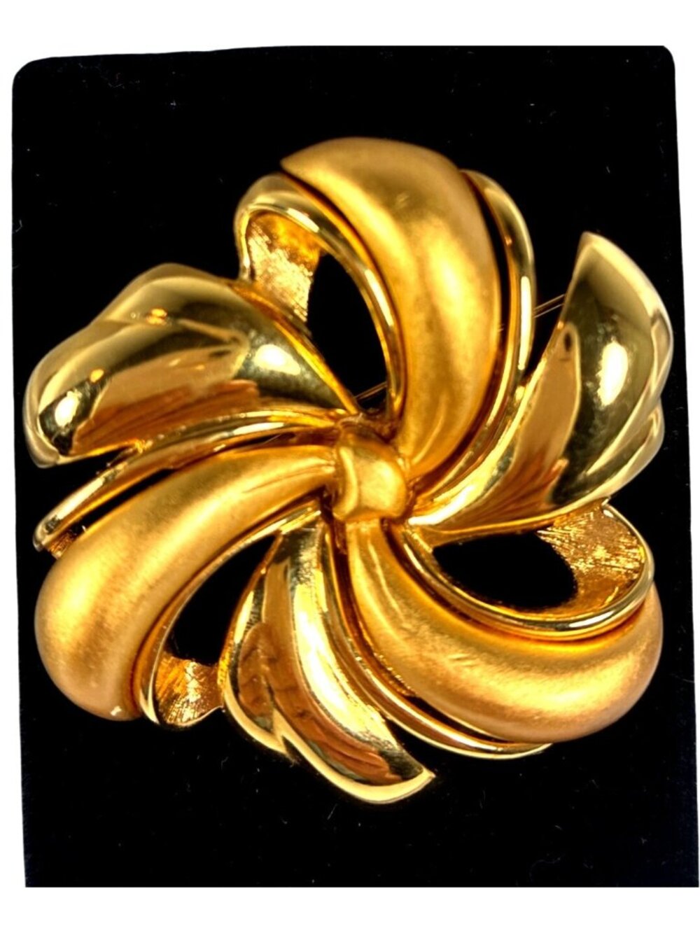 Vintage Monet Gold Tone Ribbon Brooch Large Two Finish Statement Pin - Picture 1 of 9